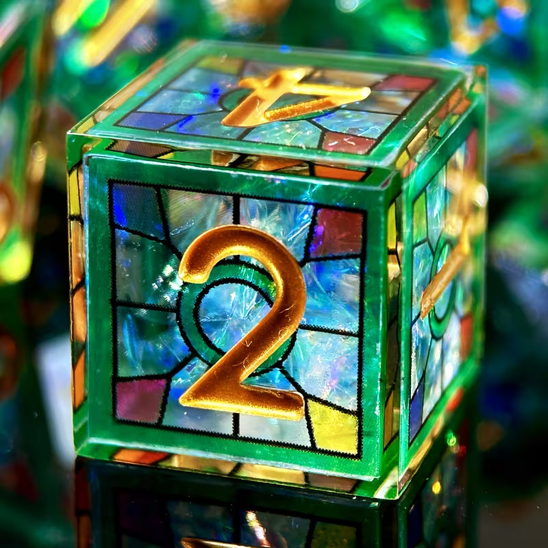 Chroma Crystal Green | 7-teiliges Würfelset mit Würfelbeutel