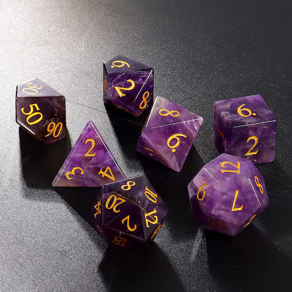 Amethyst Edelstein Würfel Set | 7-Teilig
