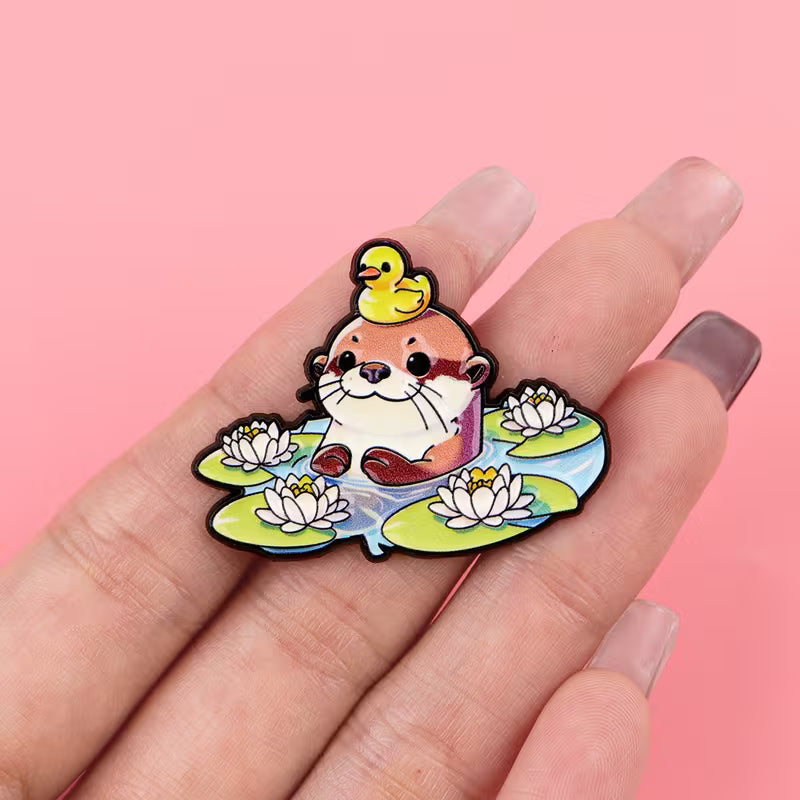 Otter und Ente Pin | Emaille Brosche | Anstecker